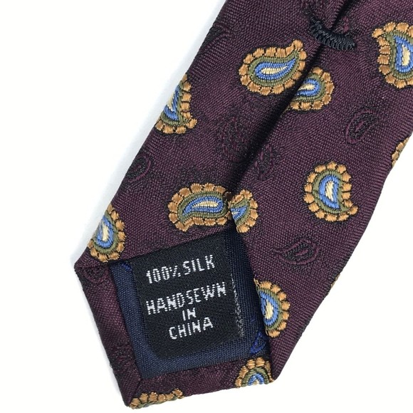 Jos A. Bank Men's Tie 100% Silk Handmade Purple Gold Paisley Elegant Necktie 60" - Picture 5 of 7